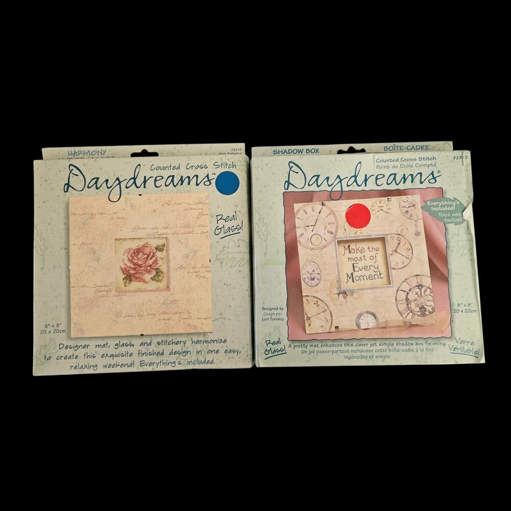 Vintage Daydreams Counted Cross Stitch Kits Set Rose Clock Shadow Box